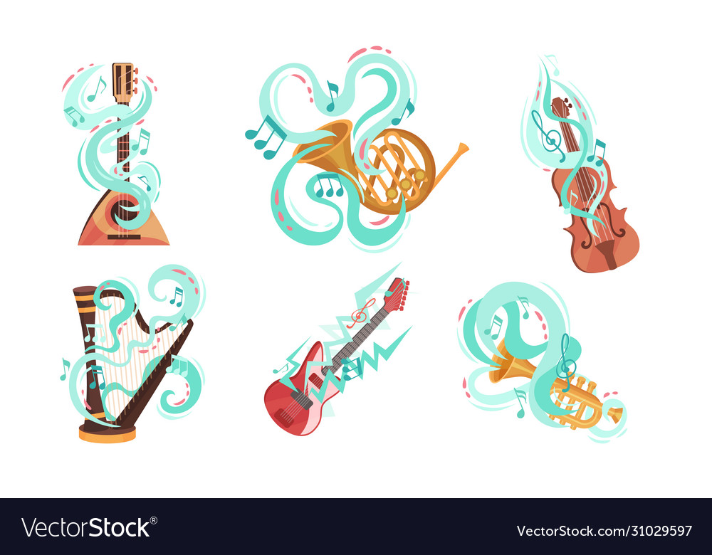 Musical stringed and wind instruments vector image Musical stringed and wind instruments