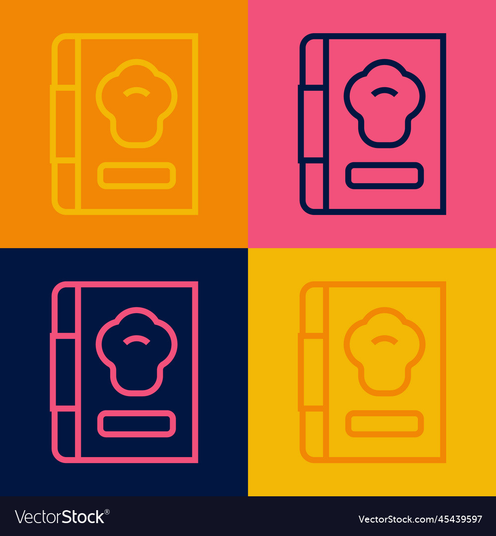 Pop art line cookbook icon isolated on color Vector Image Pop art line cookbook icon isolated on color