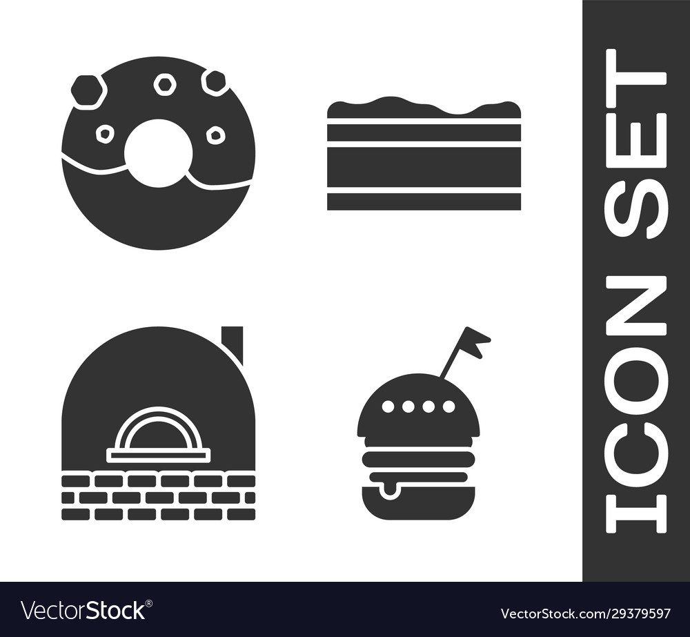 Set burger donut with sweet glaze brick stove