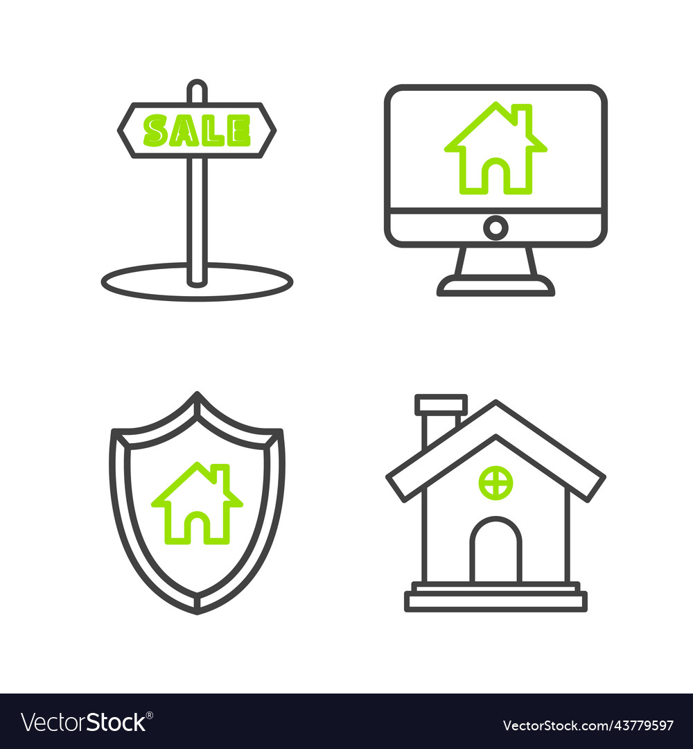Set line house with shield computer monitor vector image Set line house with shield computer monitor