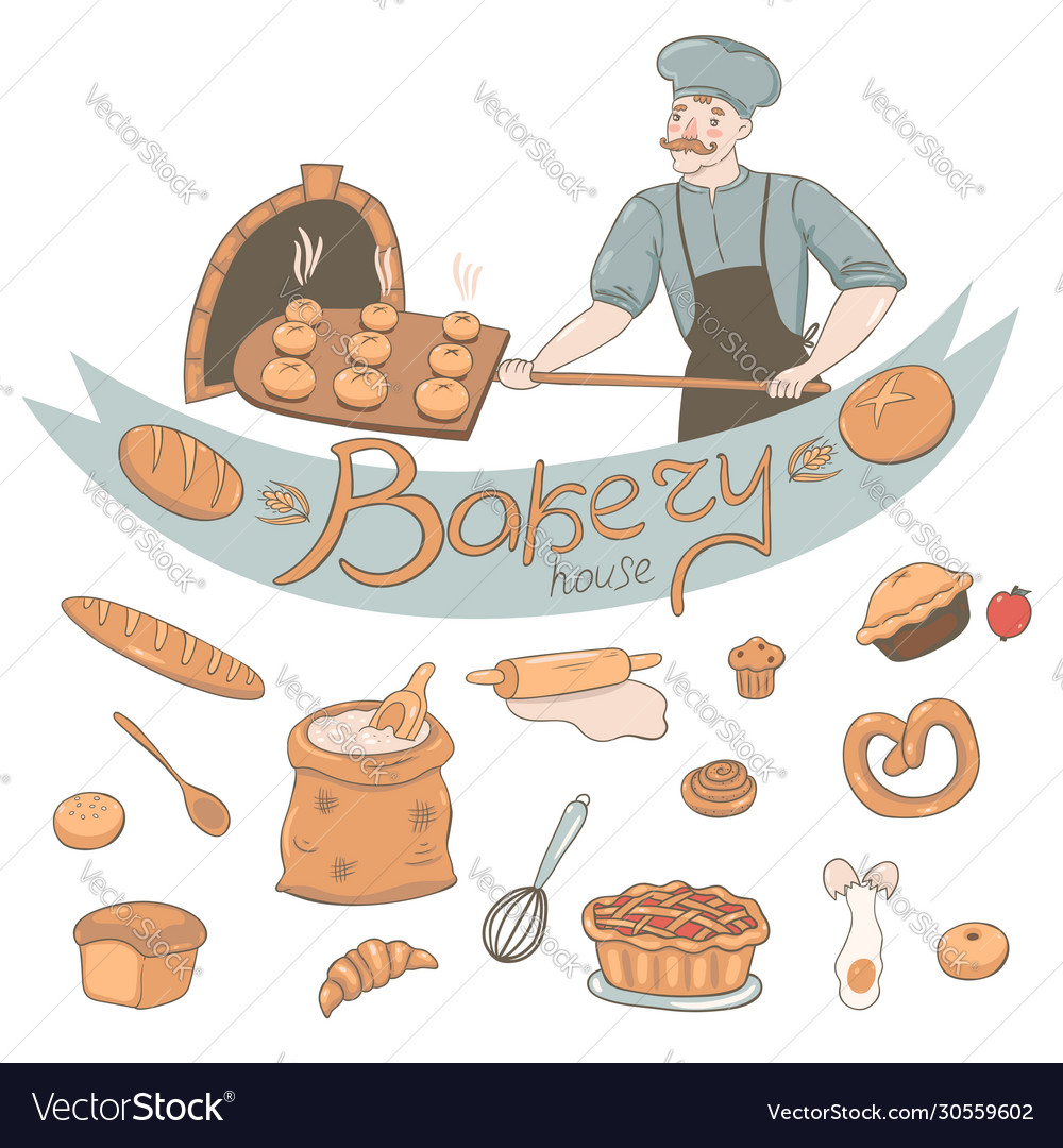 Bakery set various elements isolate on white