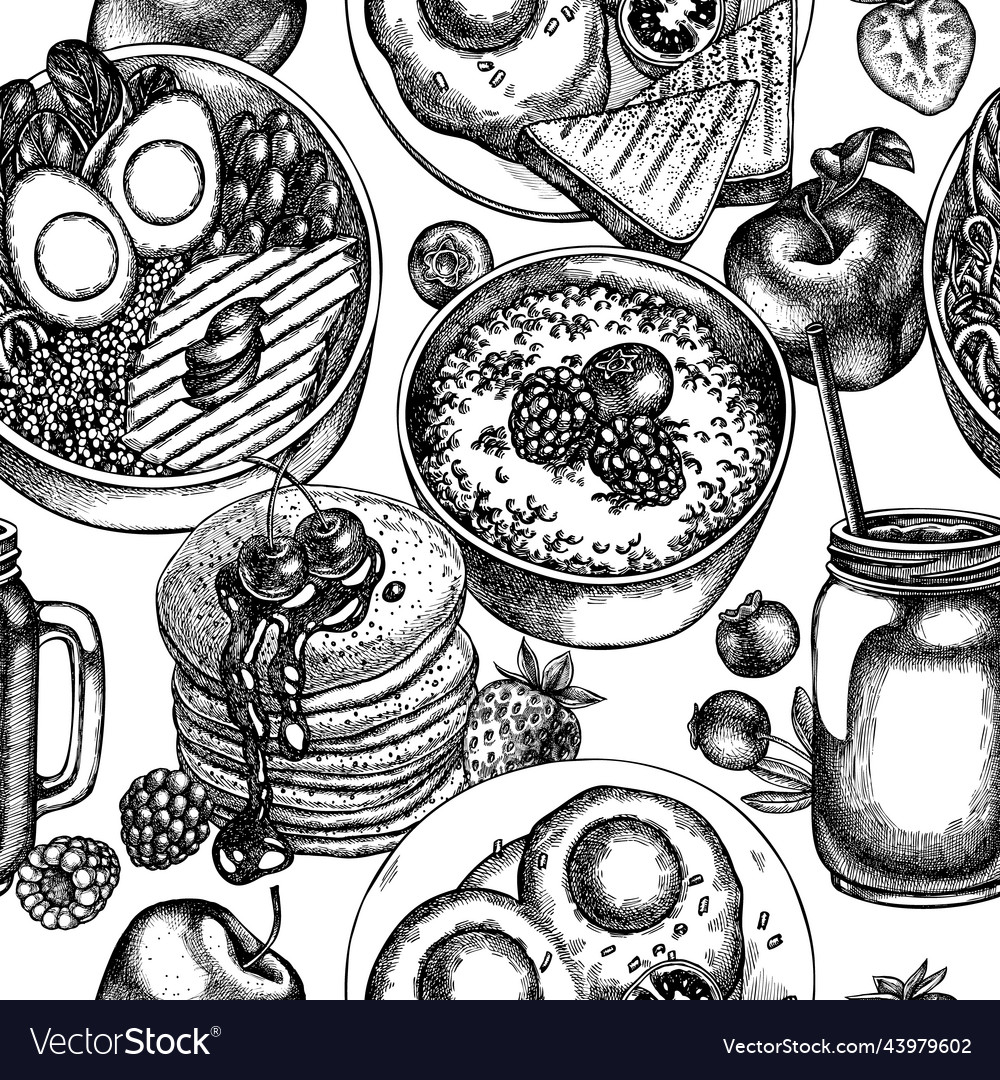 Breakfast seamless pattern background design vector image Breakfast seamless pattern background design