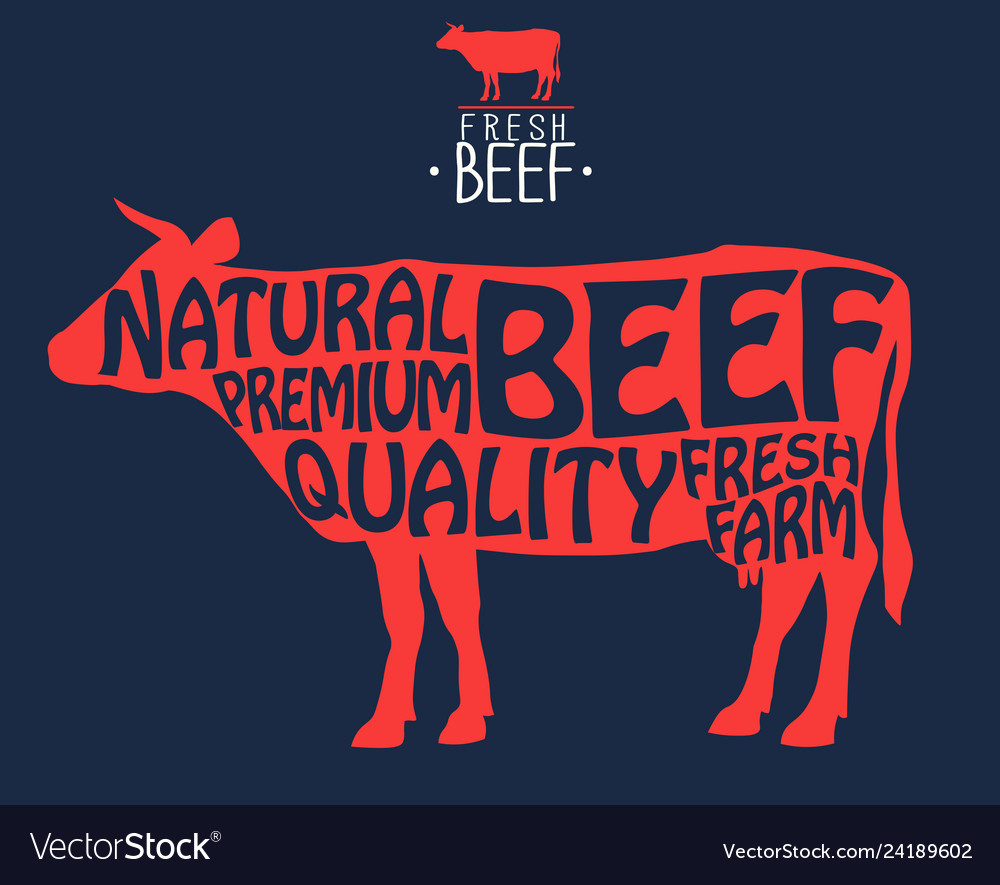 Butcher shop label badge with cow fresh beef Vector Image