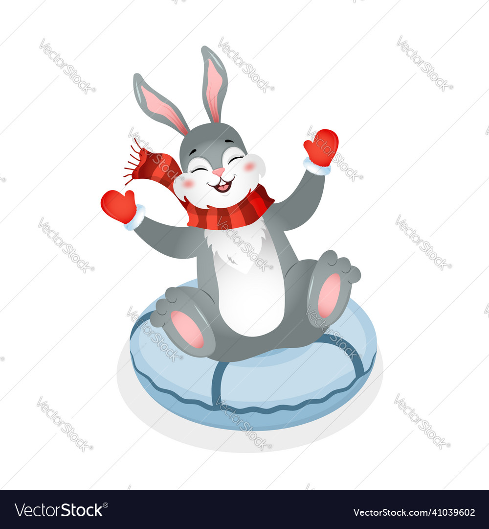 Cute bunny slide down on snow tubing year