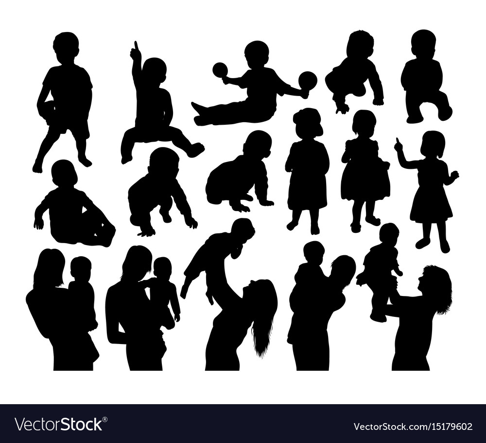 Happy mother with son silhouettes Royalty Free Vector Image