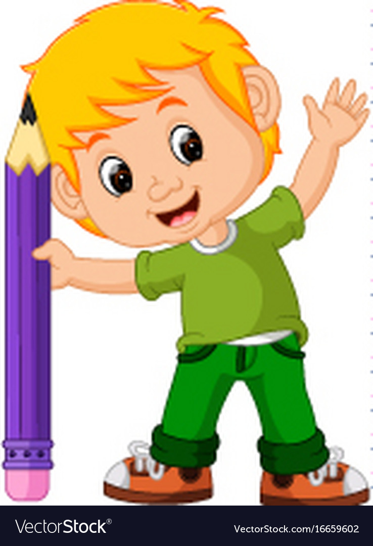 little person holding a big pencil png