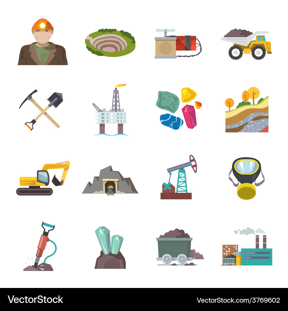 Mining icons flat Royalty Free Vector Image - VectorStock