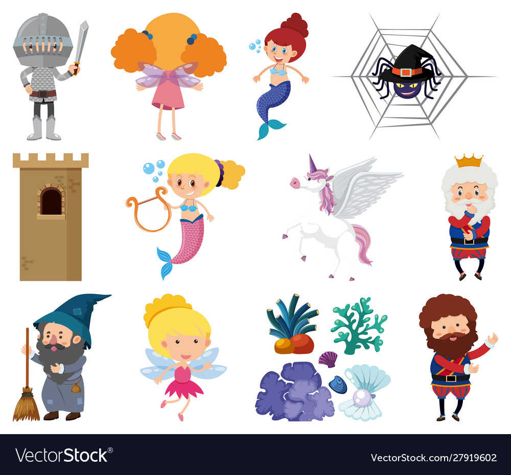 Set isolated objects theme fairytale