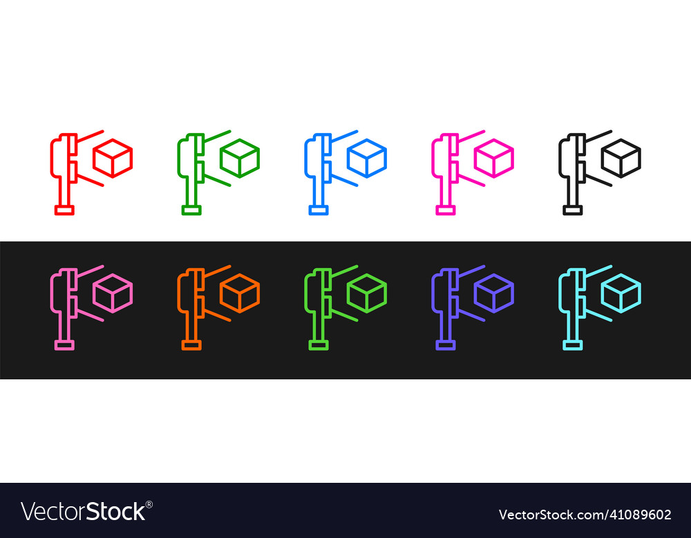 Set line 3d scanner with cube projection icon vector image Set line 3d scanner with cube projection icon
