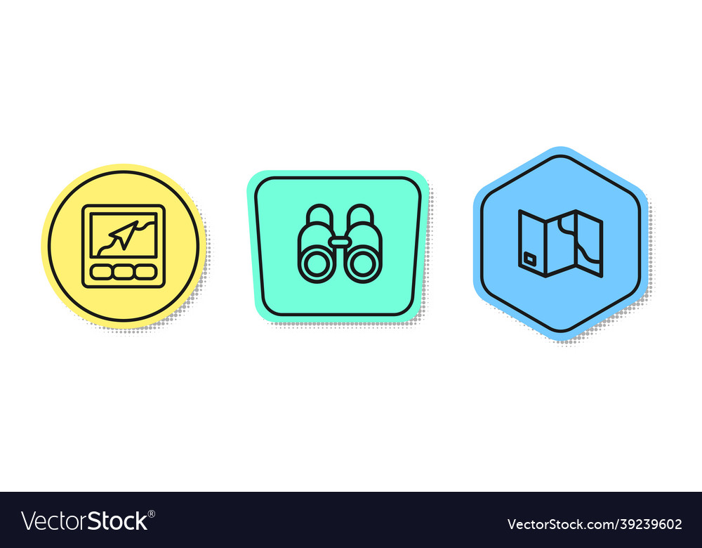 Set line gps device with map binoculars vector image Set line gps device with map binoculars