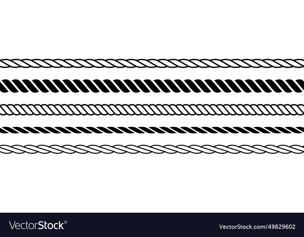 Set of repeating rope pattern seamless hemp cord vector image Set of repeating rope pattern seamless hemp cord