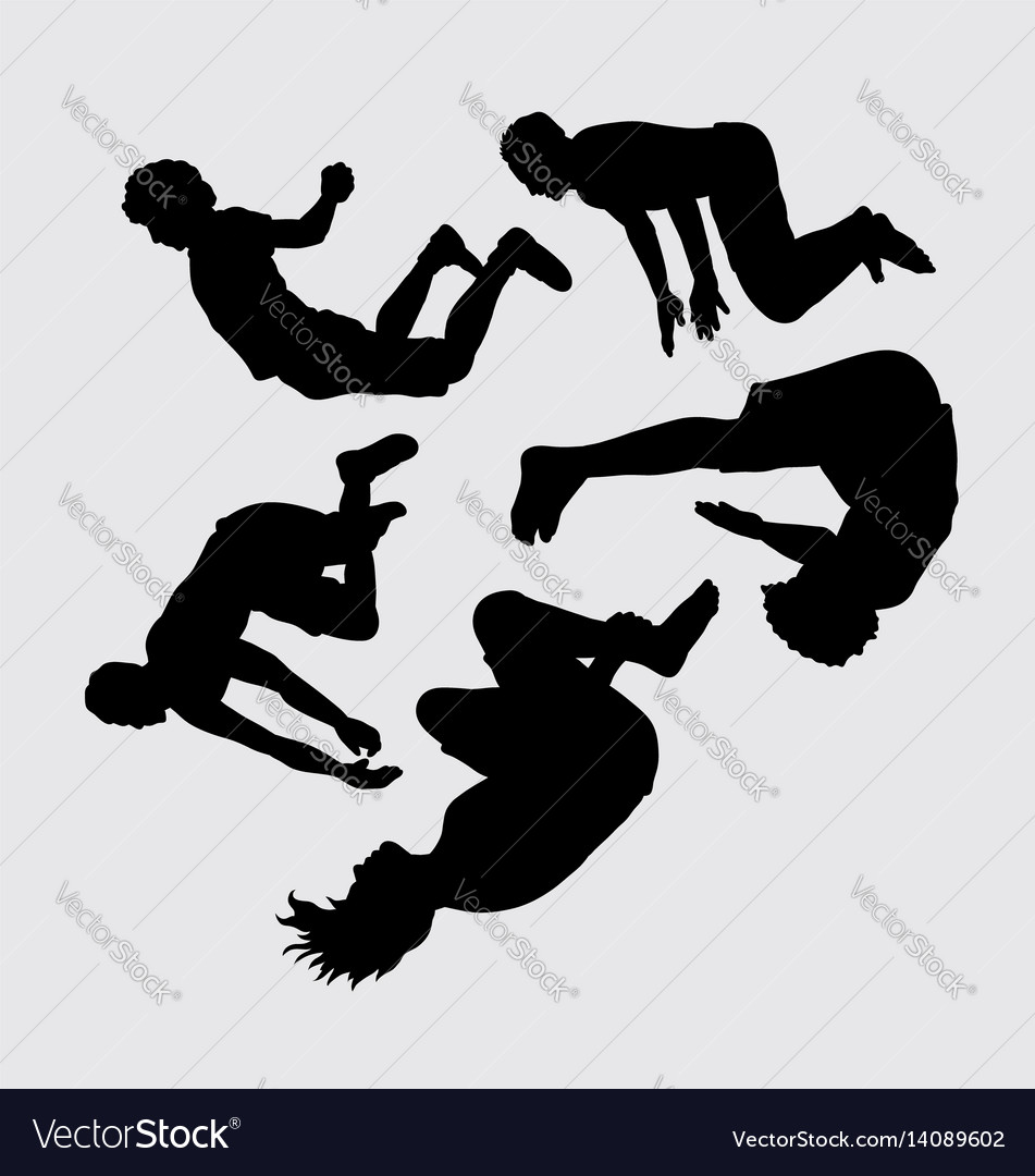 Teen people jumping silhouette