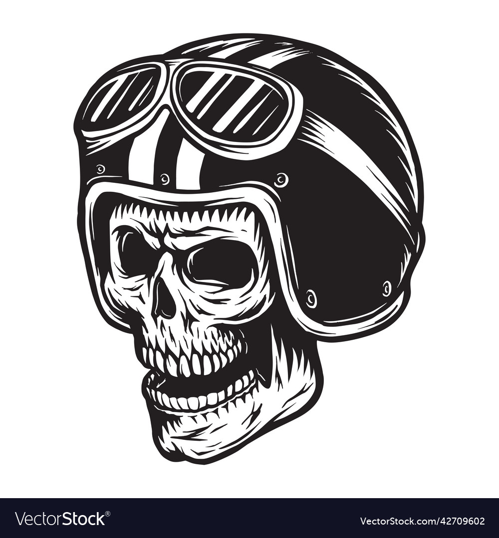 Vintage monochrome skull rider concept Vector Image Vintage monochrome skull rider concept