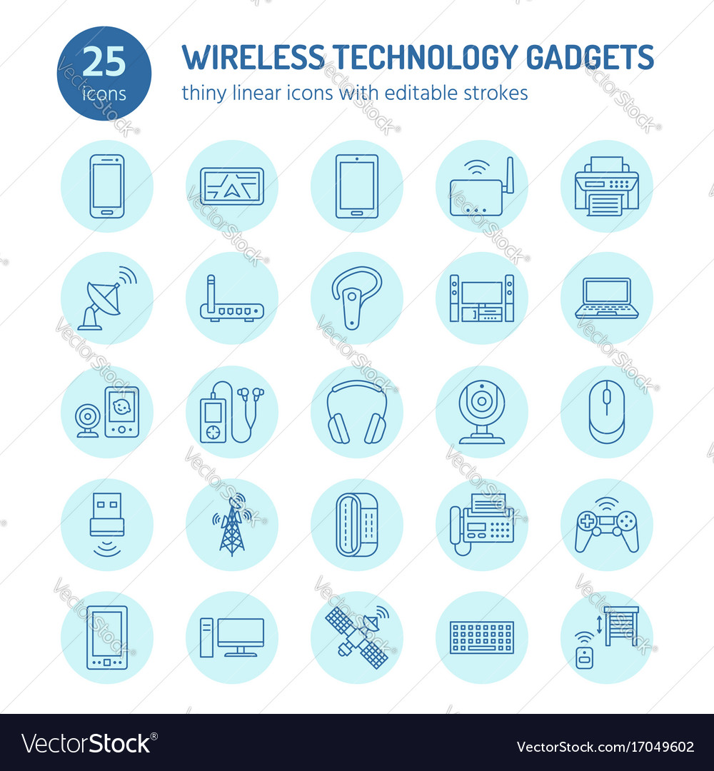 Wireless devices flat line icons wifi internet