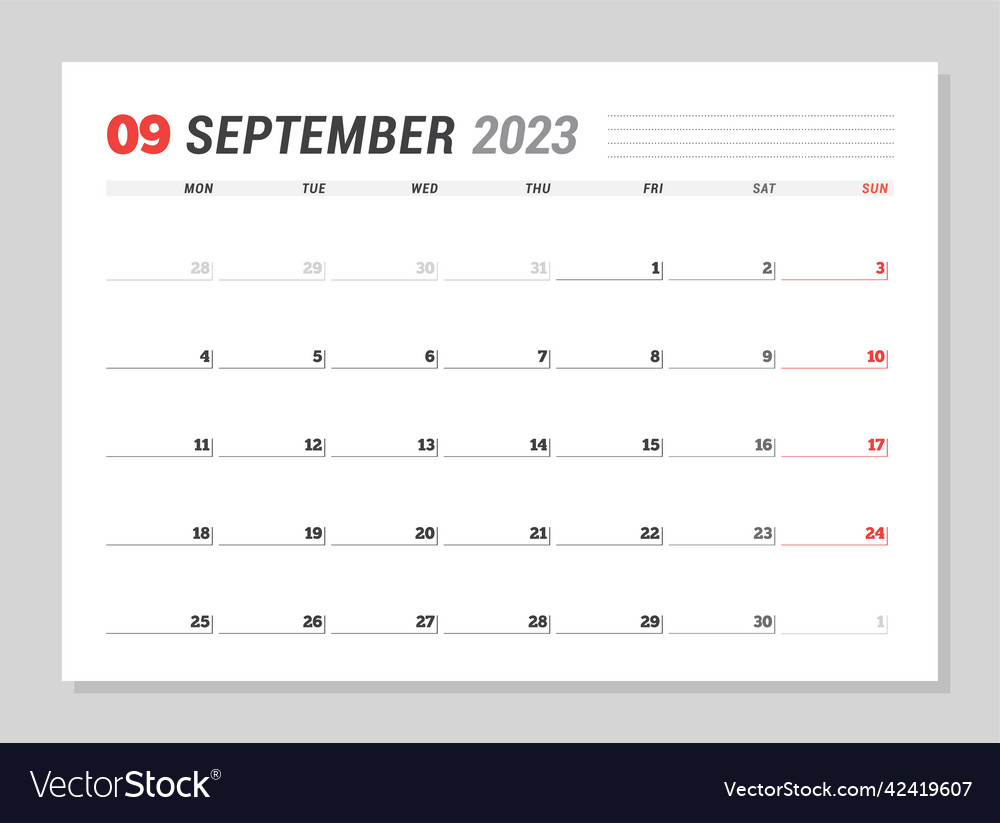 Calendar page for september 2023 monthly planner Vector Image
