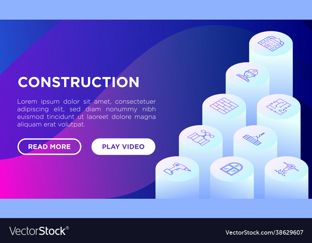 Construction concept with thin line isometric