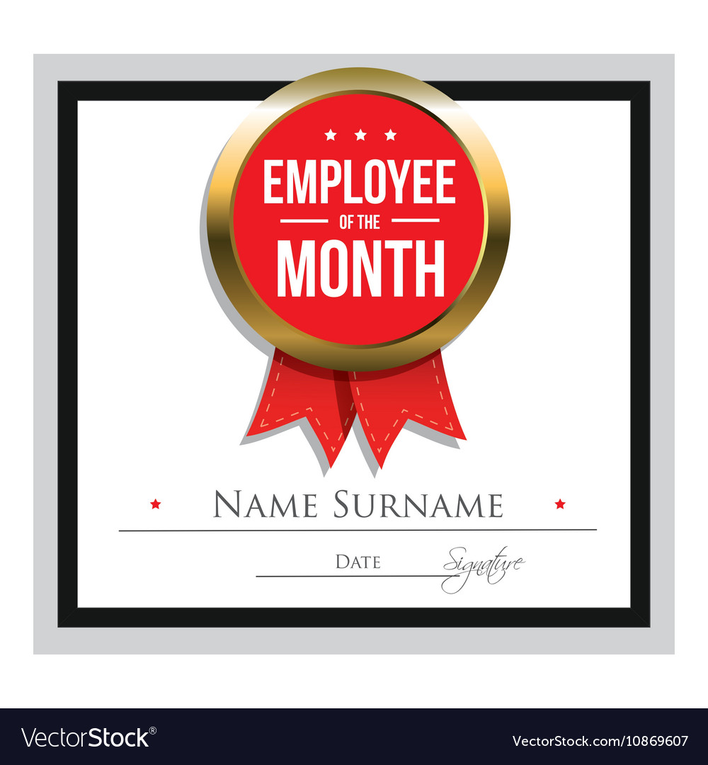 Employee of the month certificate template Vector Image Inside Employee Of The Month Certificate Template With Picture