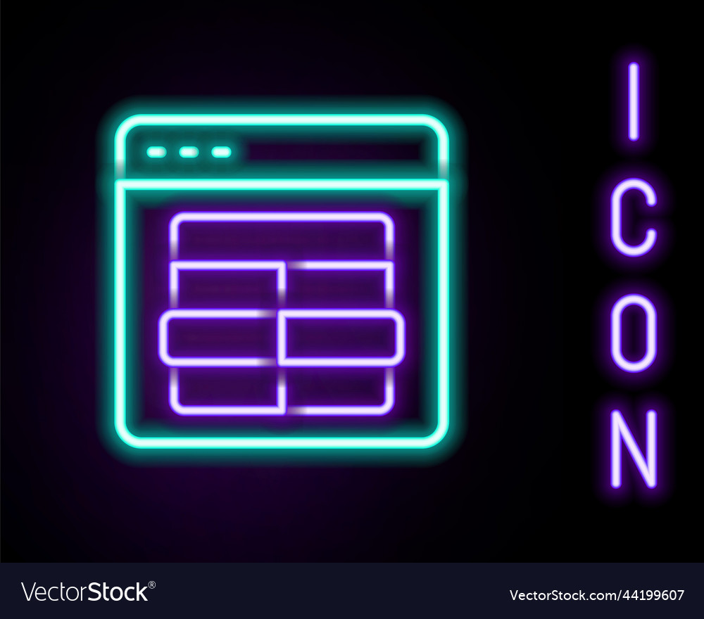 Glowing neon line mysql code icon isolated