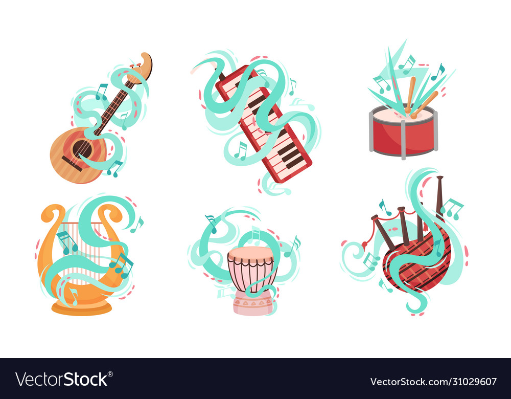 Musical stringed and wind instruments vector image Musical stringed and wind instruments