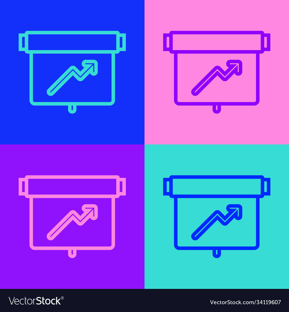 Pop art line board with graph chart icon isolated