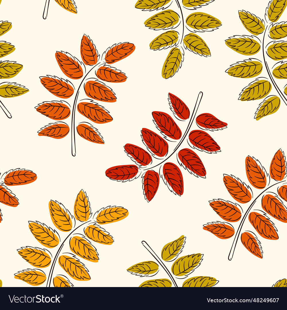 Seamless pattern with rowan leaf in line art flat vector image Seamless pattern with rowan leaf in line art flat