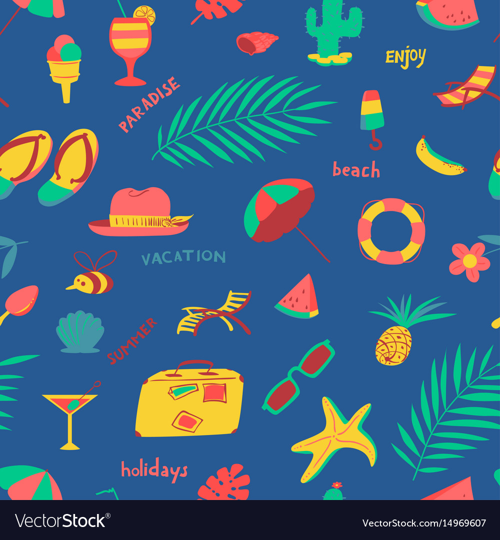 Seamless pattern with summer beach objects