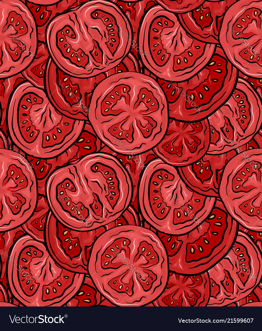 Seamless pattern with tomatoes in a cut color vector image Seamless pattern with tomatoes in a cut color