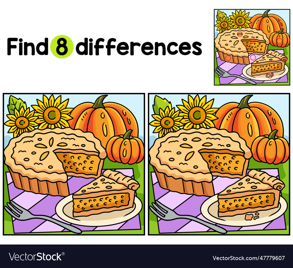 Thanksgiving pumpkin pie find the differences Vector Image