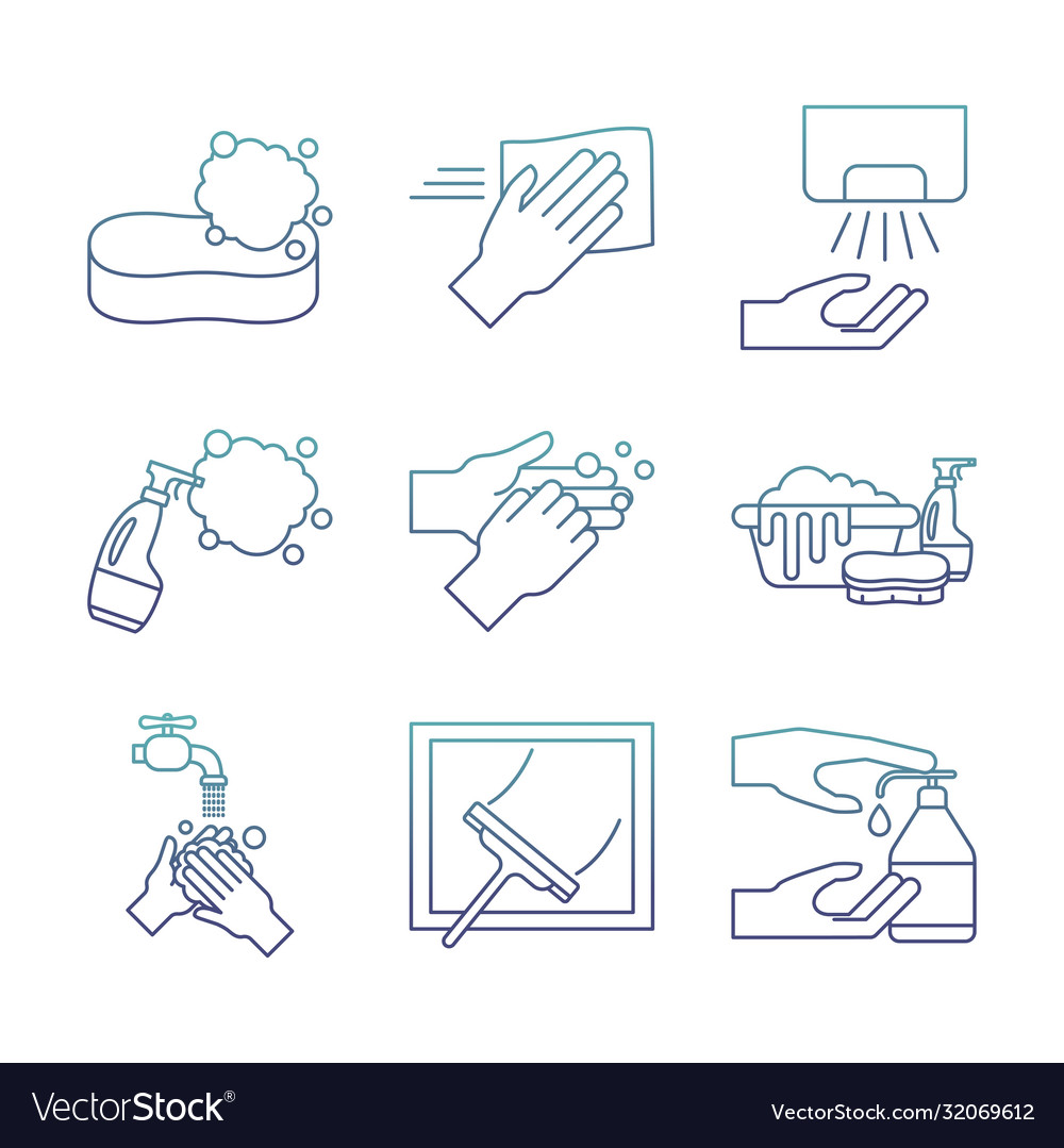 Cleaning service degraded line style icon set Vector Image