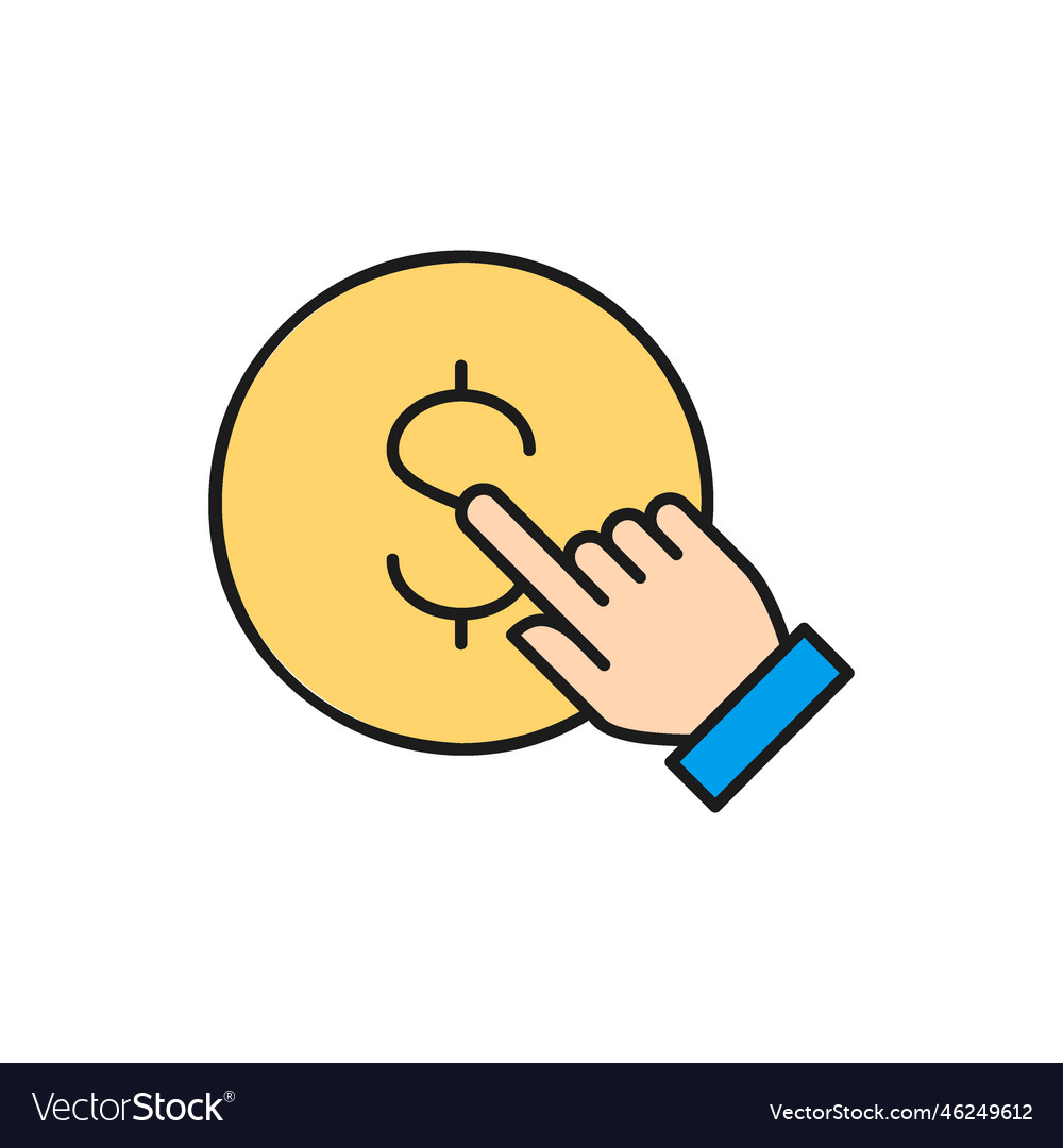 Finger click the coin button press touch vector image Finger click the coin button press touch