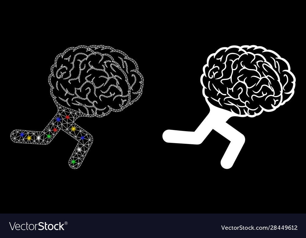 Glossy mesh wire frame running brain icon