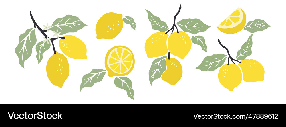 Hand drawn abstract lemons set isolated Royalty Free Vector