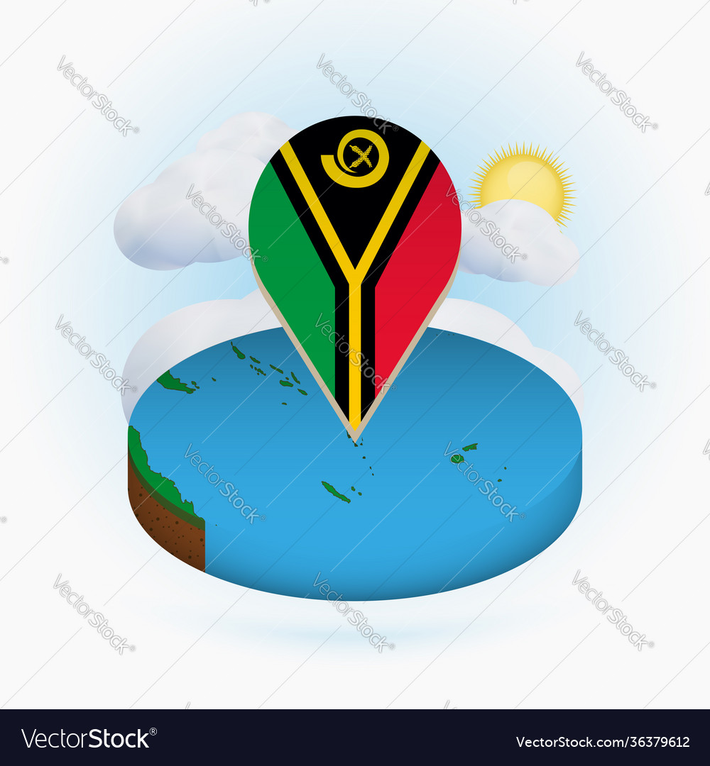 Isometric round map vanuatu and point marker