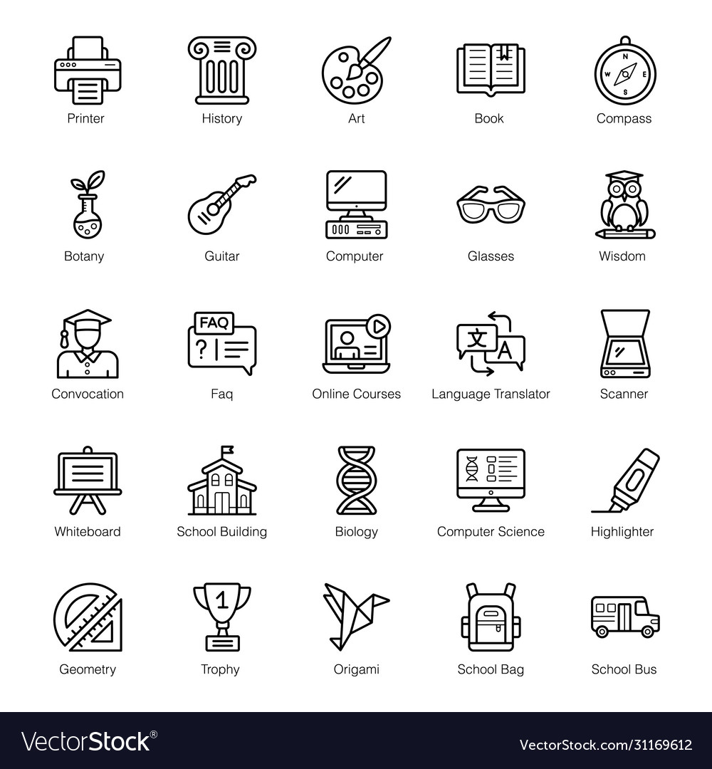 Modern education line icons pack