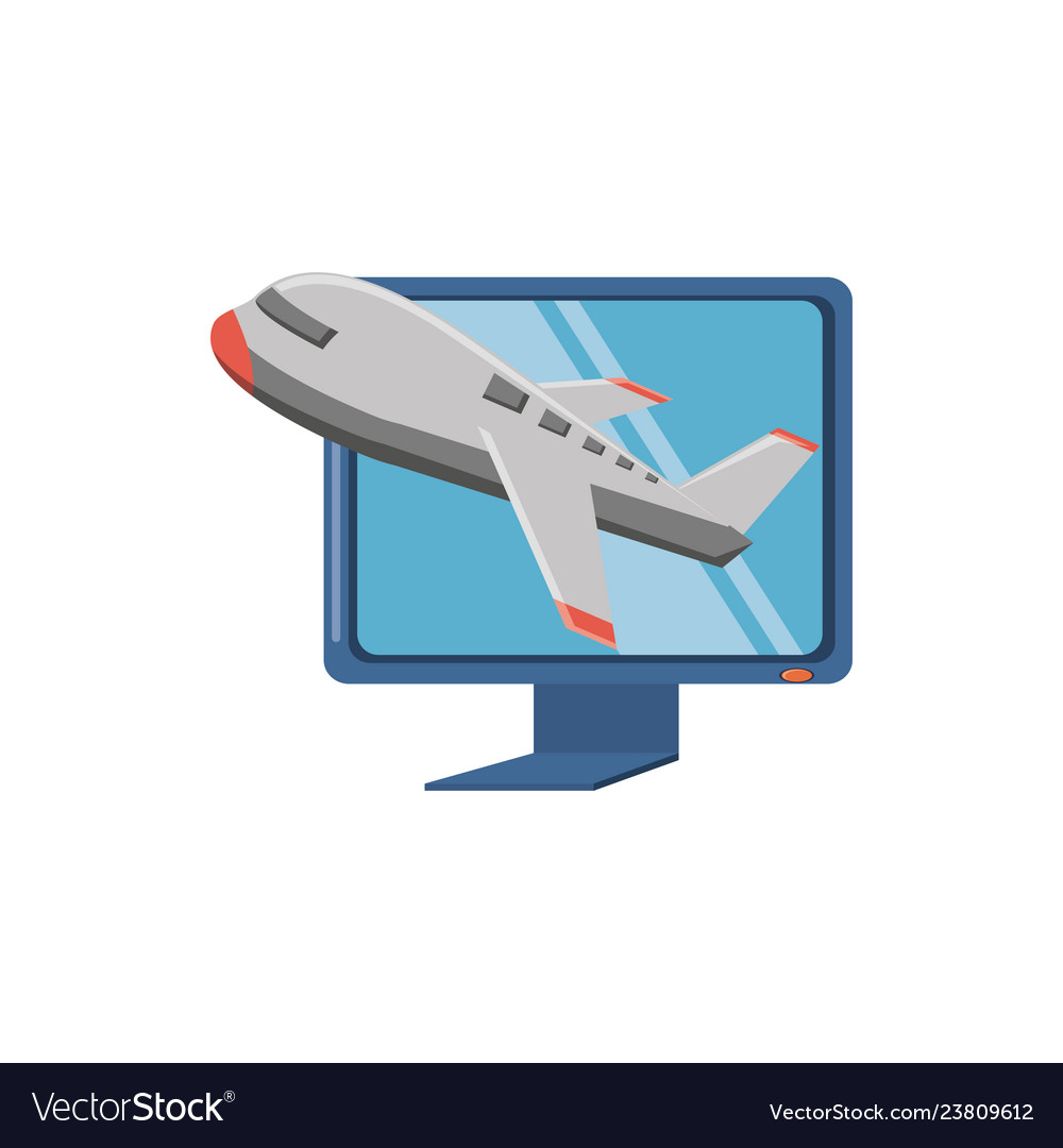 Monitor computer with airplane travel Vector Image Monitor computer with airplane travel