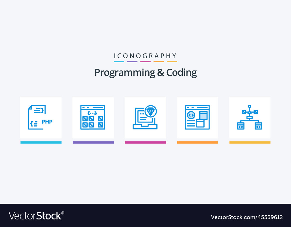 Programmierung und Kodierung von blauen 5 Icon-Pack einschließlich
