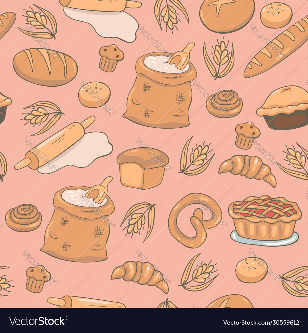 Seamless pattern bakery products graphics vector image Seamless pattern bakery products graphics