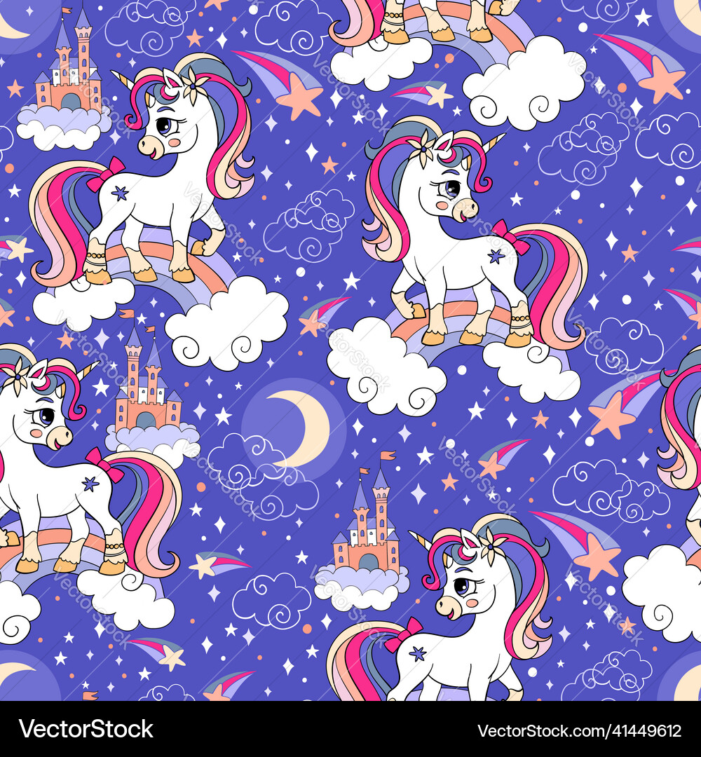 Seamless pattern cute unicorns and magic elements Vector Image