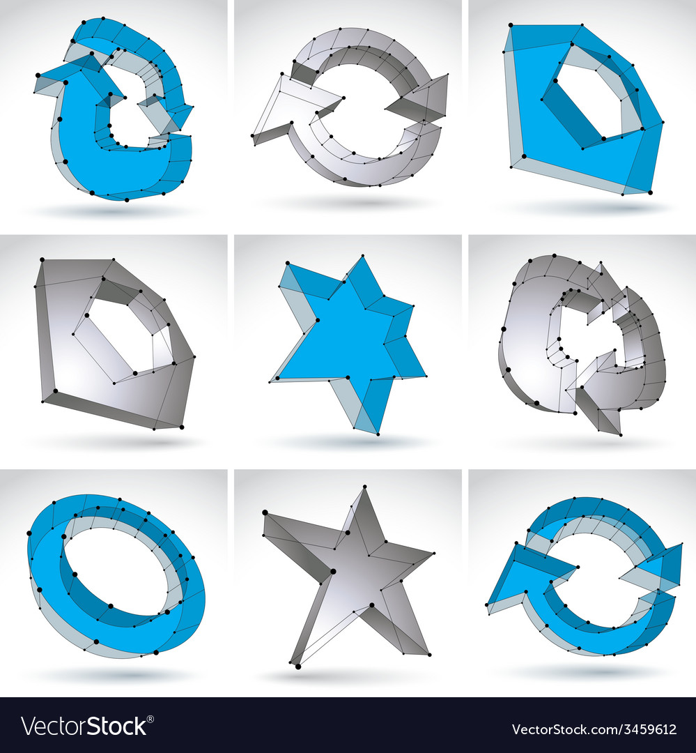 Set of 3d mesh single color abstract objects