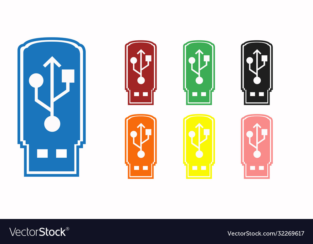 Different color set flat usb device icon