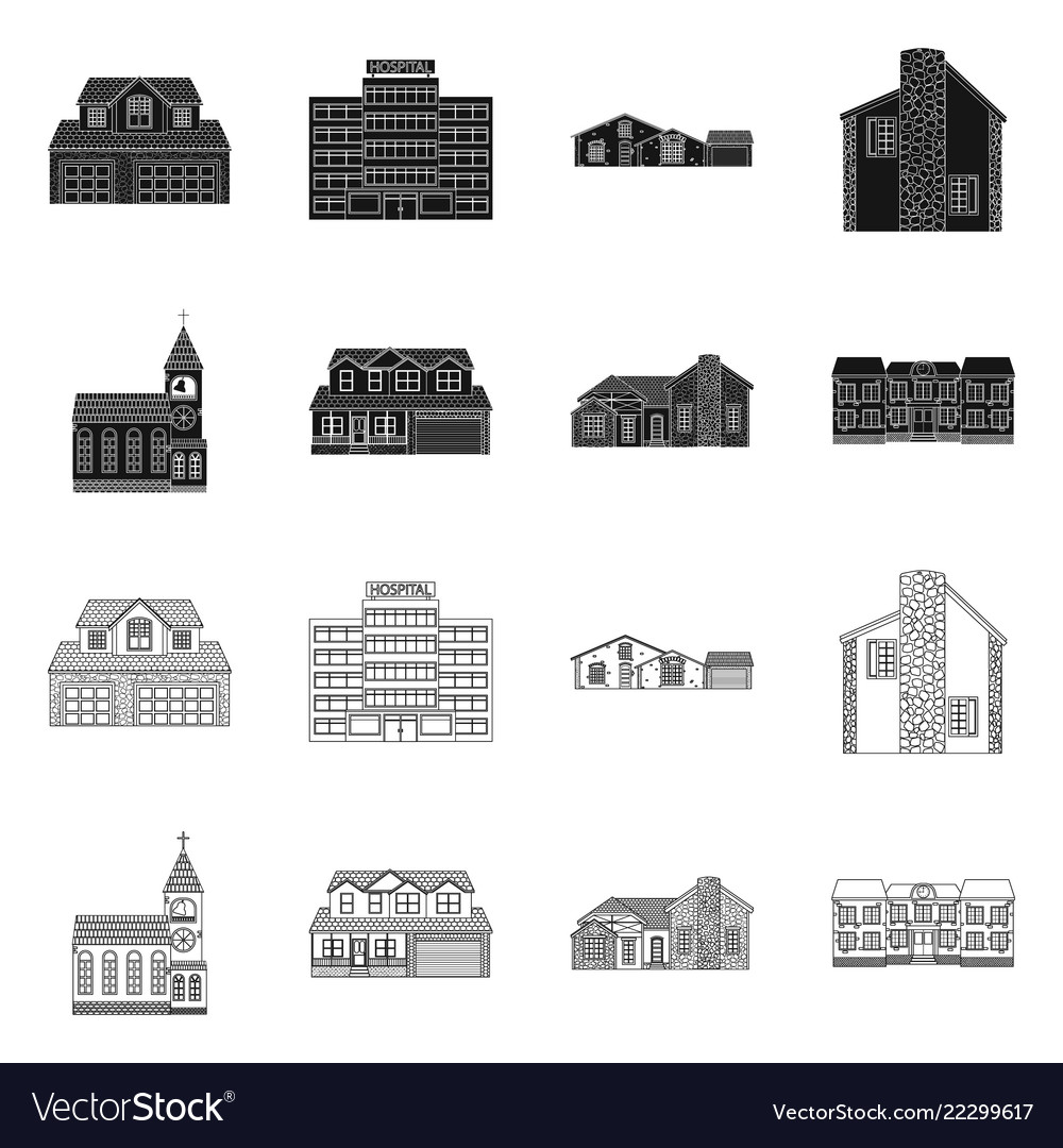 Isolated object of building and front symbol set vector image Isolated object of building and front symbol set