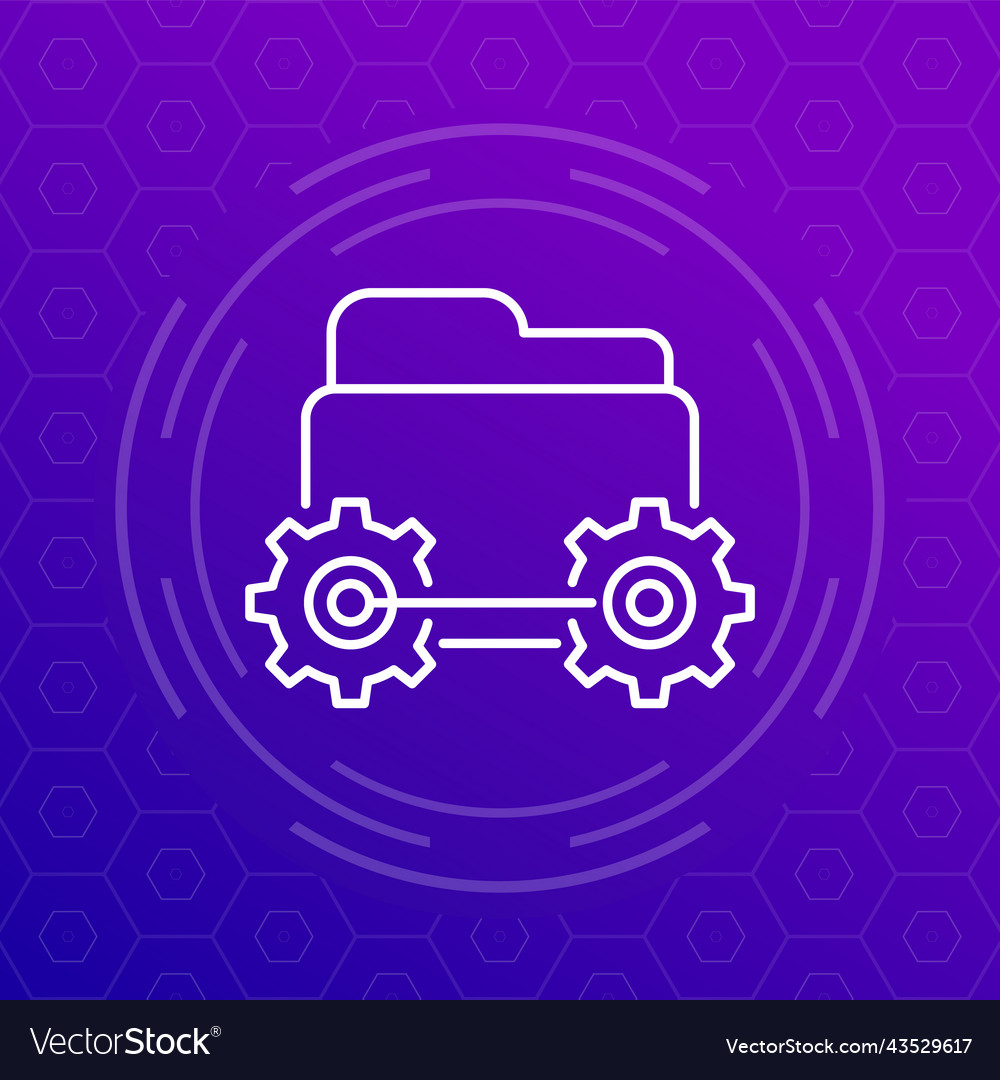 Project management line icon with folder and gears