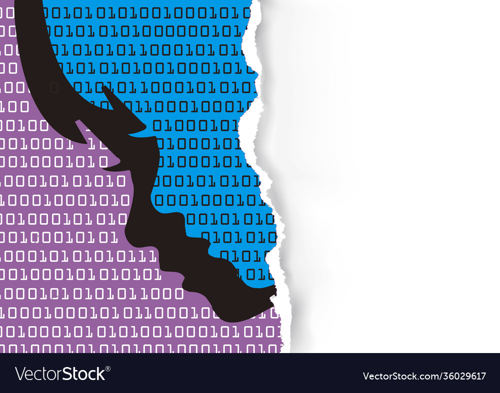 Sad child and binary codes torn paper banner Vector Image Sad child and binary codes torn paper banner
