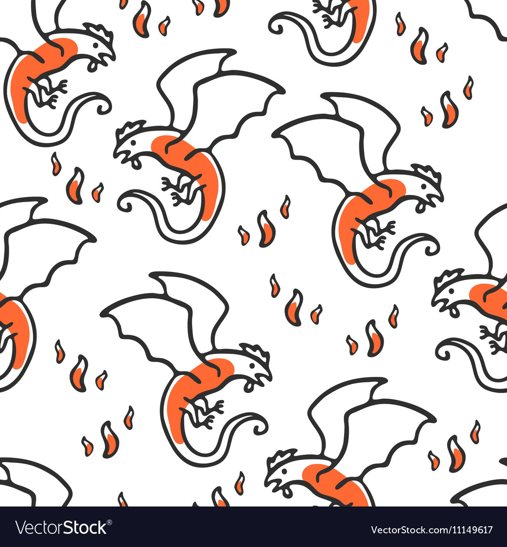 Seamless pattern with basilisk and flames
