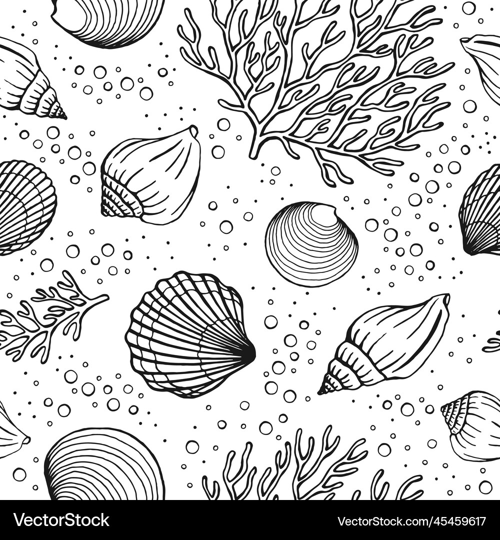 Seamless pattern with seashells corals marine Vector Image
