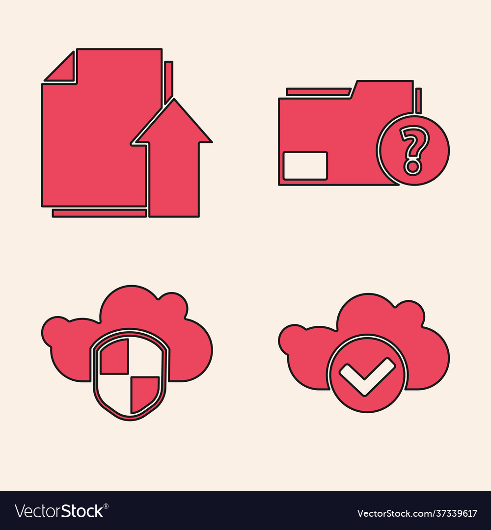 Set cloud with check mark upload file document vector image Set cloud with check mark upload file document