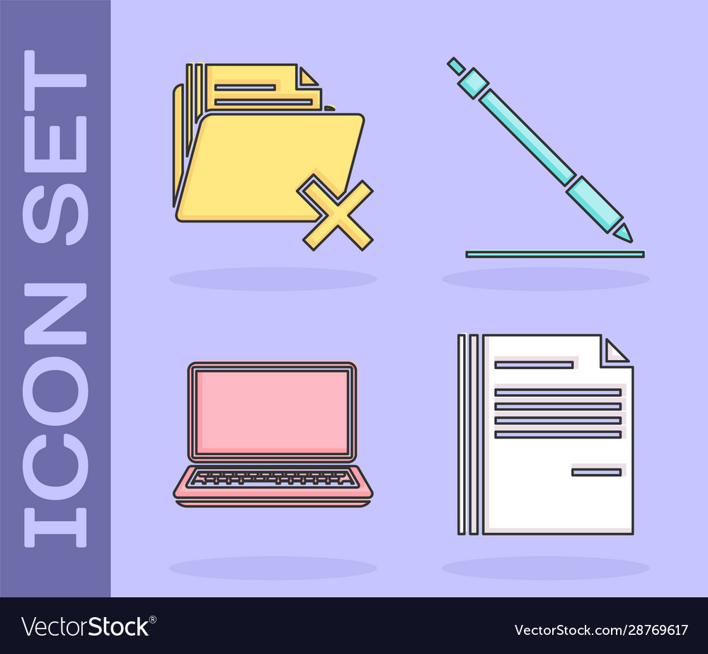 Set file document delete folder laptop and pen vector image Set file document delete folder laptop and pen