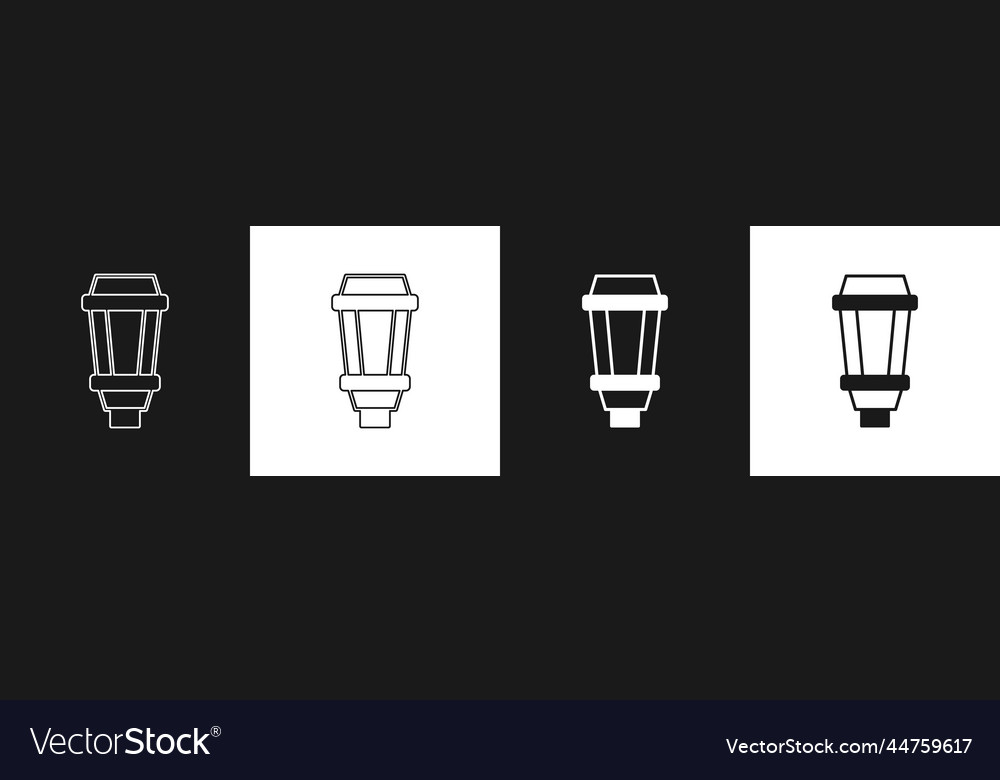 Set garden light lamp icon isolated on black