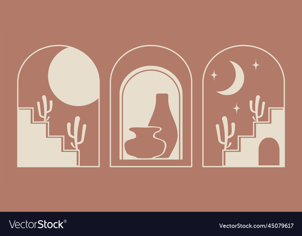 Set of linear boho emblems with east Vector Image Set of linear boho emblems with east