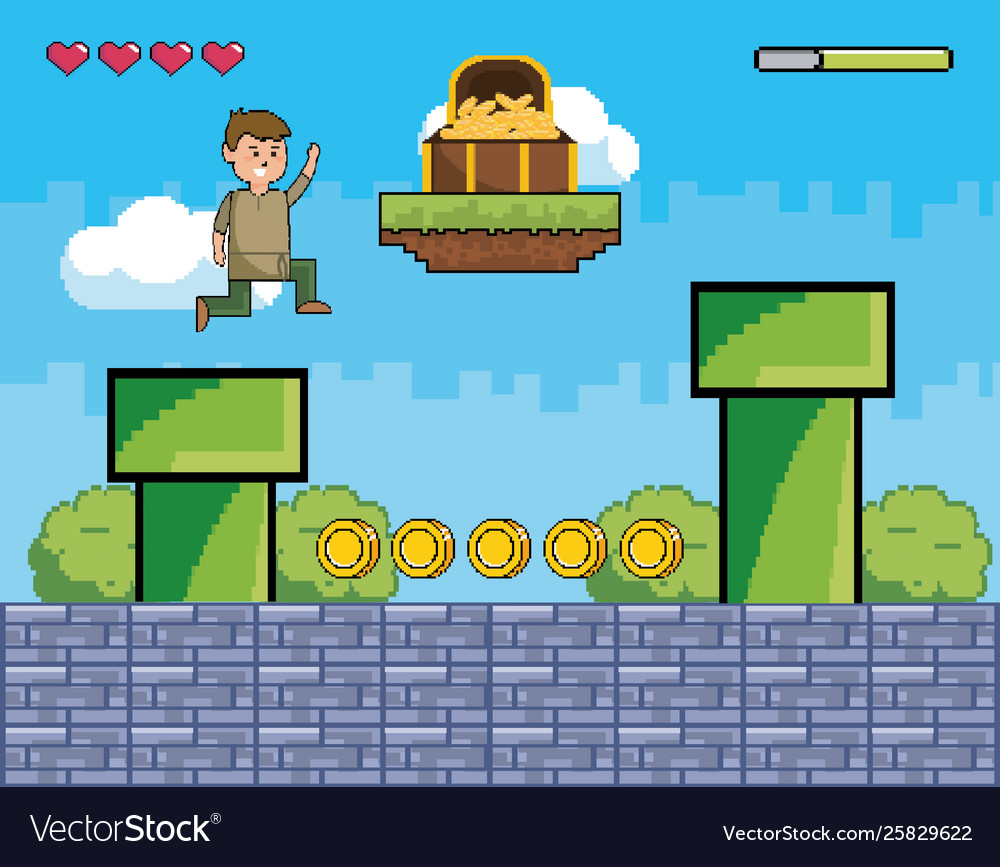 Arcade game world and pixel scene design